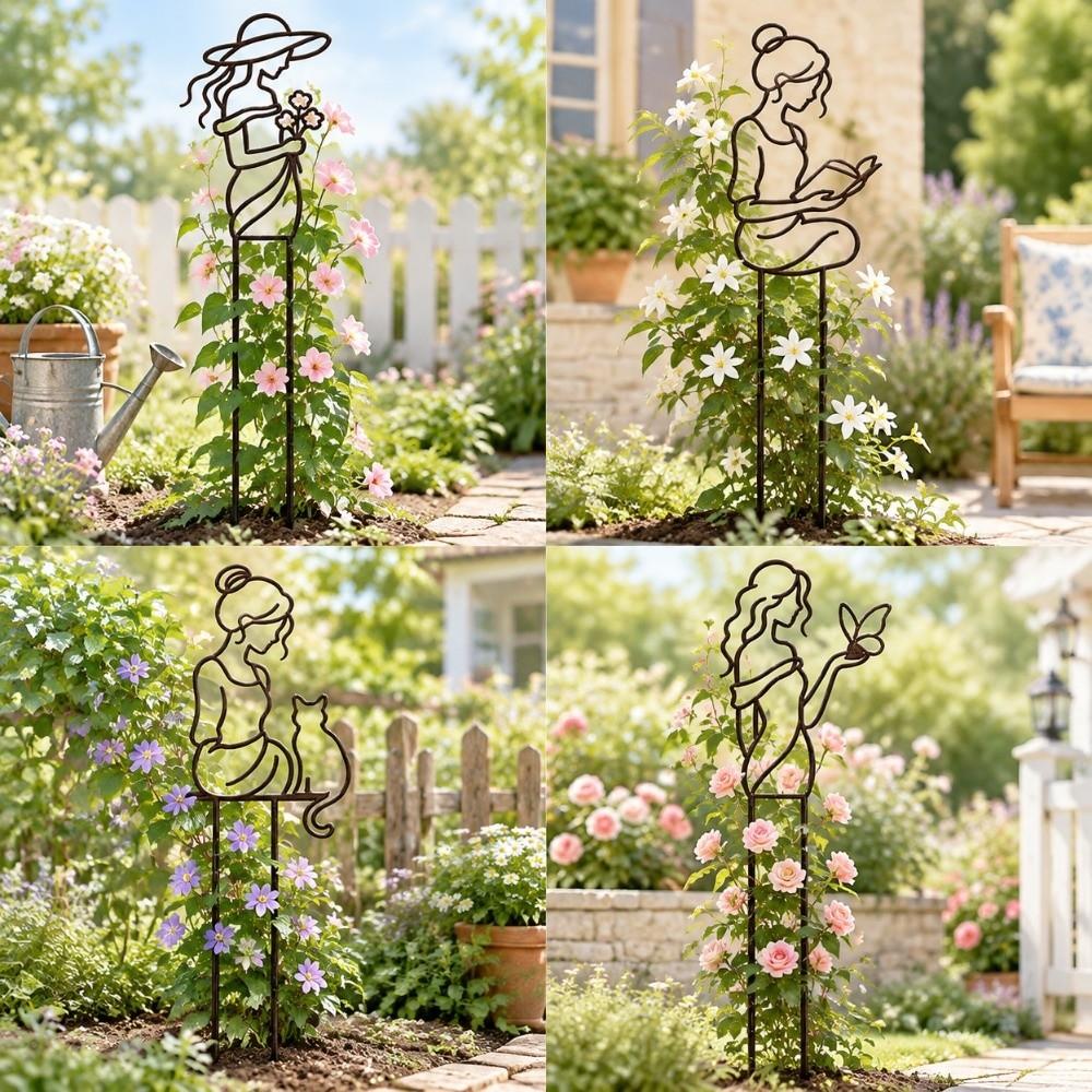 Hollow Out Character Silhouette Plant Stand Strong Load Bearing Garden Plant Trellis Greenhouse
