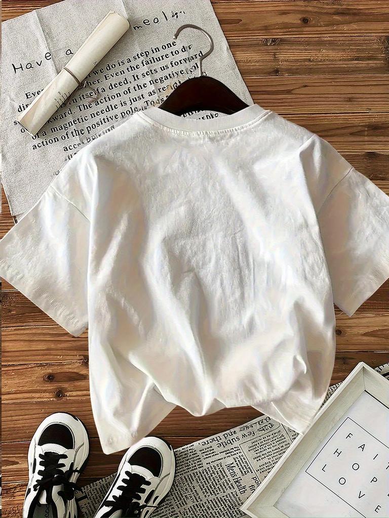 Blue Flower Turtle and Shell Print Short-sleeved T-shirt Casual and Versatile Style Suitable for Women's Daily and Outing Wear