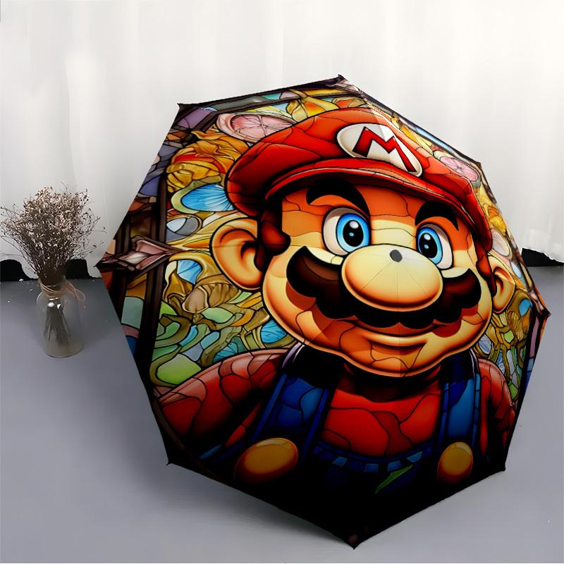 1pc Stained Mario Automatic Open/Close Umbrella - Compact Travel Umbrella, Perfect for Women & Men - Ideal Birthday/Christmas Gift, 206