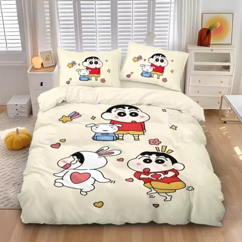 Anime Crayon Shin-Chan Duvet Cover Pillowcase Bedding Set Adult Boy Girl Kids Gift Bedroom Decoration Single Double Large Size