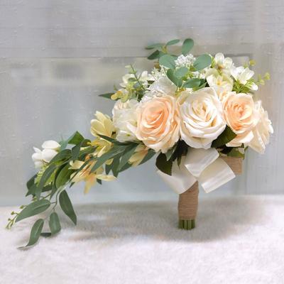 Artificial Bridal Bouquet Cascading Bouquets for Bride Champagne Rose for Boho Rustic Wedding Ceremony Anniversary