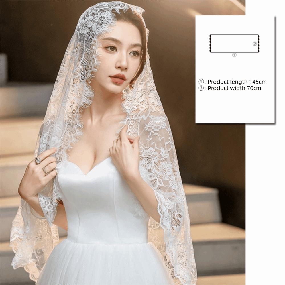 Mid-Length Catholic Veil Black White Wedding Veils Elegant Women Shawl