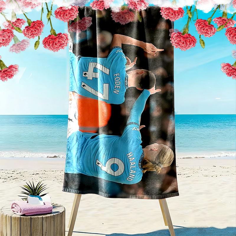 Erling Haaland & Phil Foden Print Beach Towel, Large Soft Quick Dry Towel for Beach Camping Swimming
