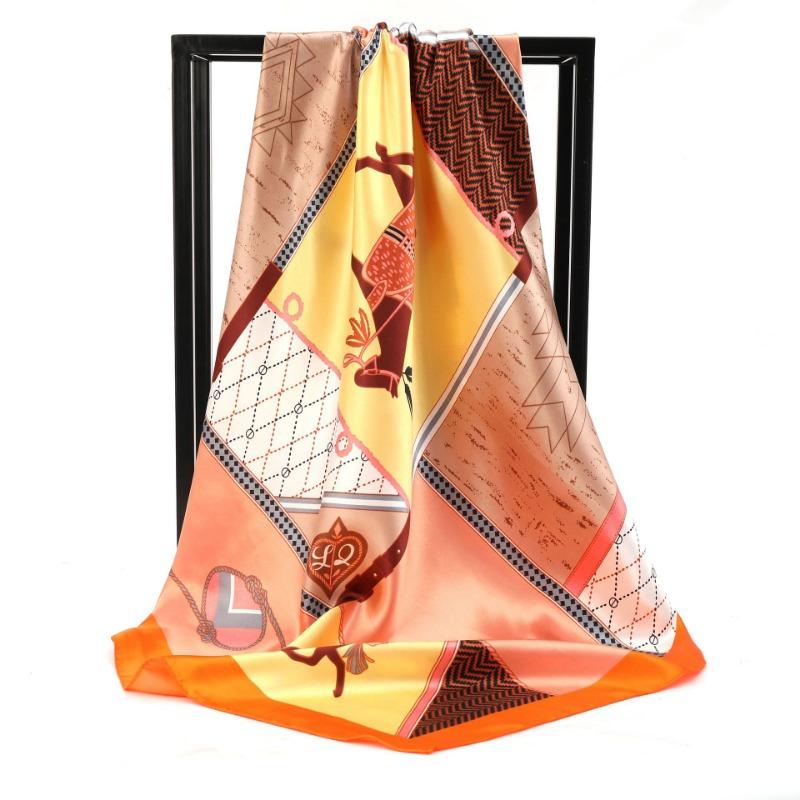 Autumn and winter simulated silk new irregular geometric splicing printed square scarf cm fashion versatile scarf shawl silk scarf