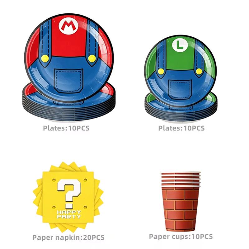 Anime Cartoon Mario Birthday Party Decoration, Super Mario Bros Disposable Tableware Tablecloth Banner Napkin Party Supplies