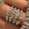 Accessories, Luxury Set with Four Rows of Geometric Water Droplets, Square Zircon Ring, Fashion Single Ring Ring.