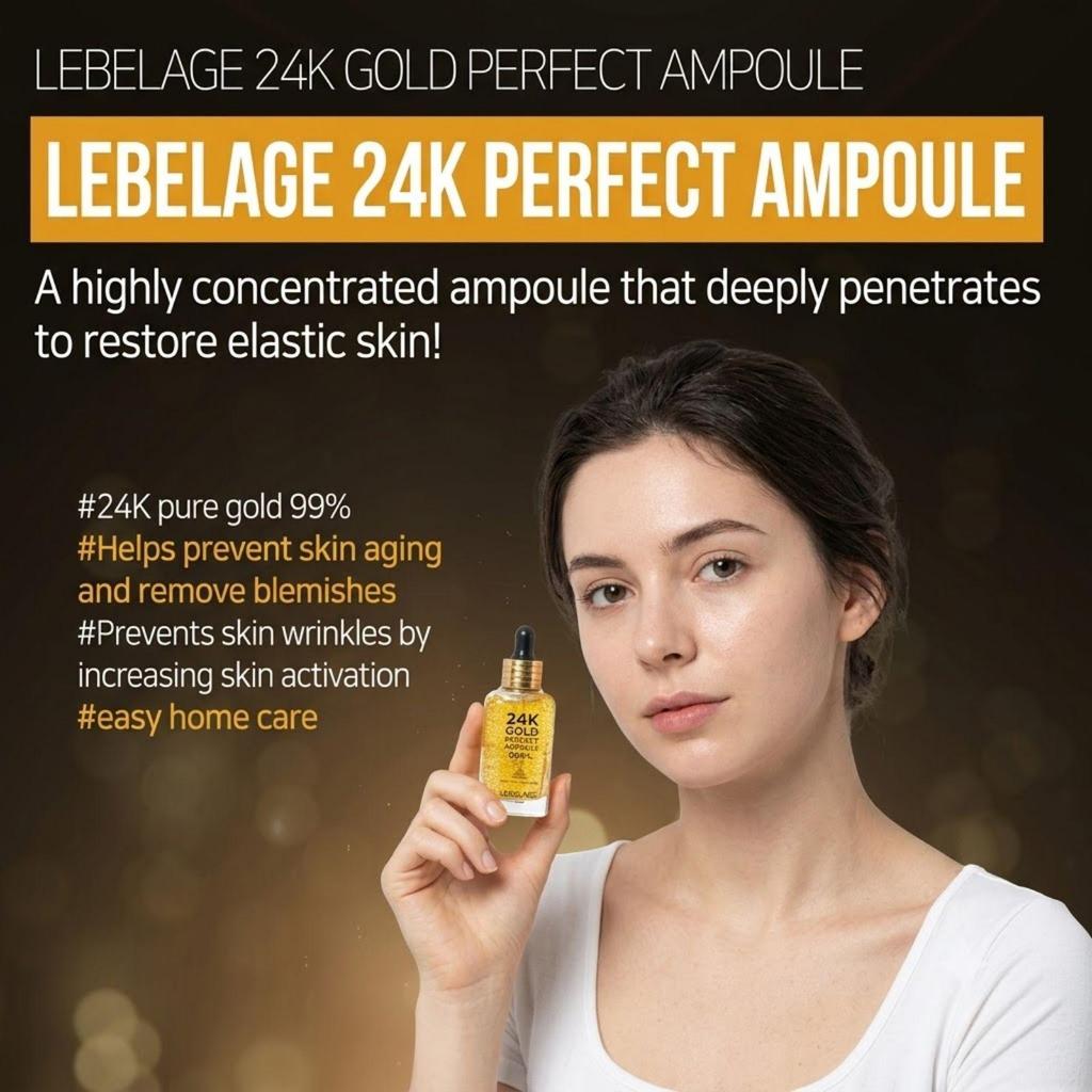 LEBELAGE 24K Gold Perfect Ampoule 50ml - Anti-Wrinkle & Brightening Facial Serum