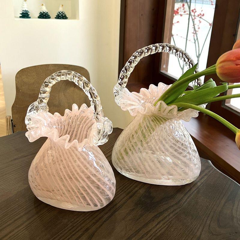 Luxuriöse Kristallglas Handtaschen-Vase, Elegante Glas-Korb-Blumenvase mit Kristallglasur-Finish für die Wohnkultur