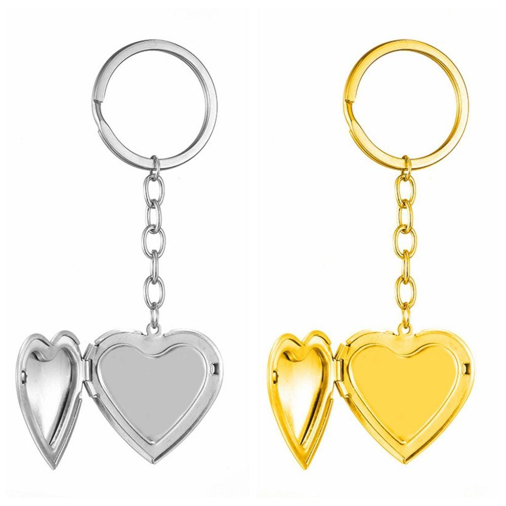 2Pcs Bag Hanging Photo Hold Keyring DIY Stainless Steel Keychain Funny Heart Album Keychain Gifts