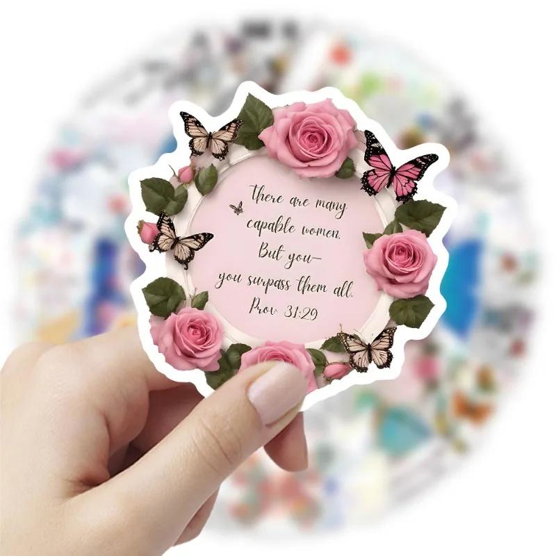 10/50pcs Jesus Phrase Graffiti Stickers Bible Verse Faith Decals Cross Words Cup Laptop Pad Phone Refrigerator Motivate Inspire