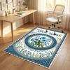 Blue Floral Elegance Theme Soft Crystal Velvet Rug Custom Name & Text Print Non Slip Floor Rug for Bedroom Living Room