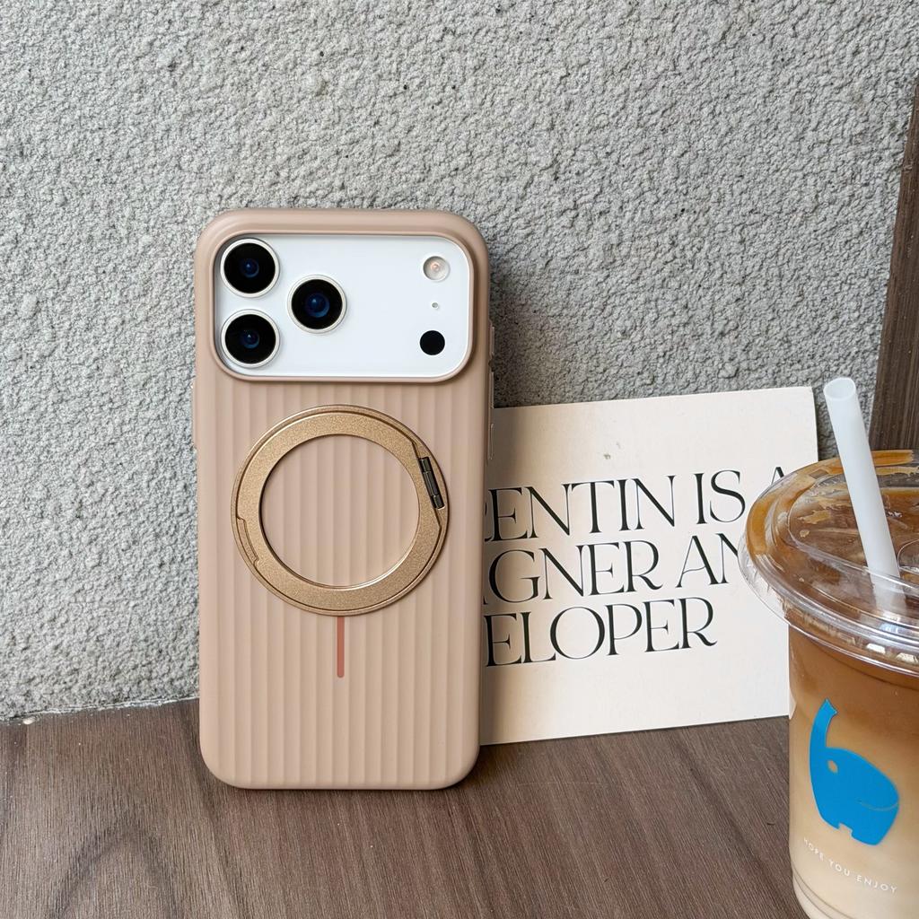 3D Striped Corrugated 360 Rotating Stand Holder Case for iPhone 17 16 15 14 13 Pro Max Ultra Slim UV Magnetic Plastic Hard Cover