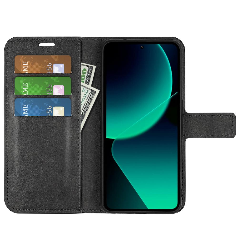 

For Xiaomi 13T/13T Pro Magnetic Closure Cover Wallet Stand PU Leather Case Calf Texture Anti-scratch Phone Shell Black