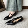 Elegant Pointed Toe Mary Jane Shoes Women's Spring Autumn New Style Thin Medium Heel Leatherette Single Shoes Buckle Strap