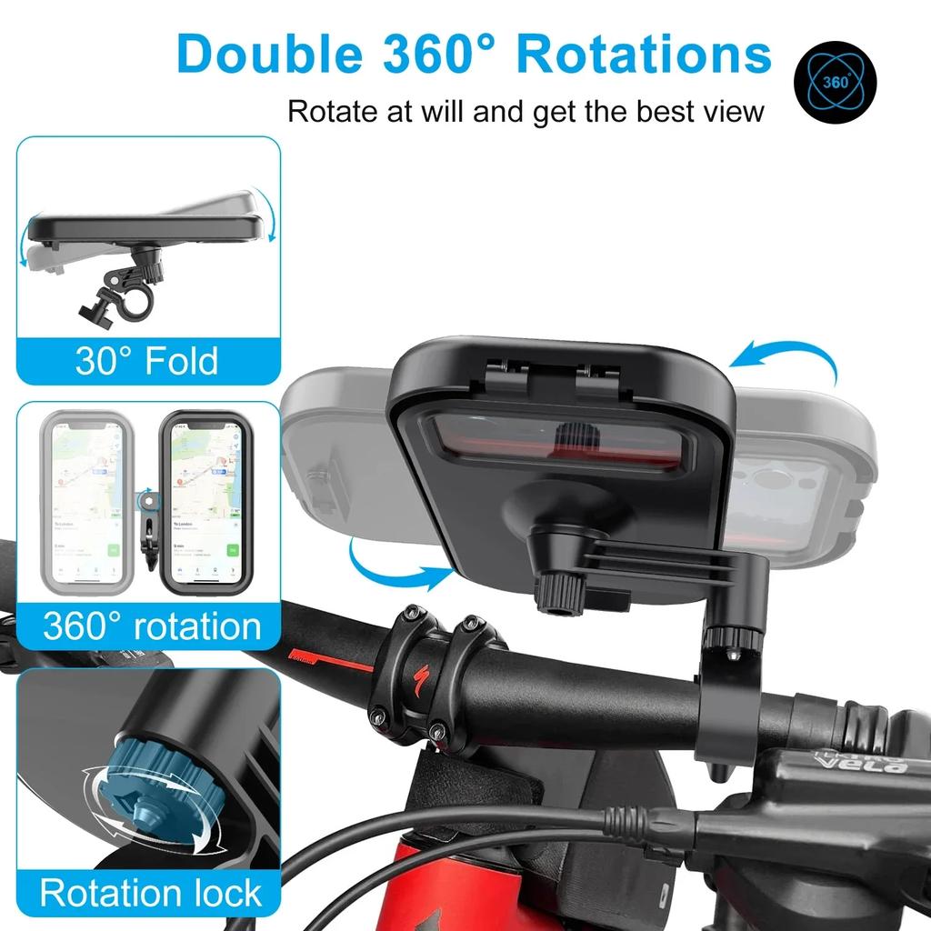 Vodotěsný držák na telefon na řídítka motocyklu/kola 360° otočný nastavitelný skládací venkovní jízda GPS univerzální držák na telefon