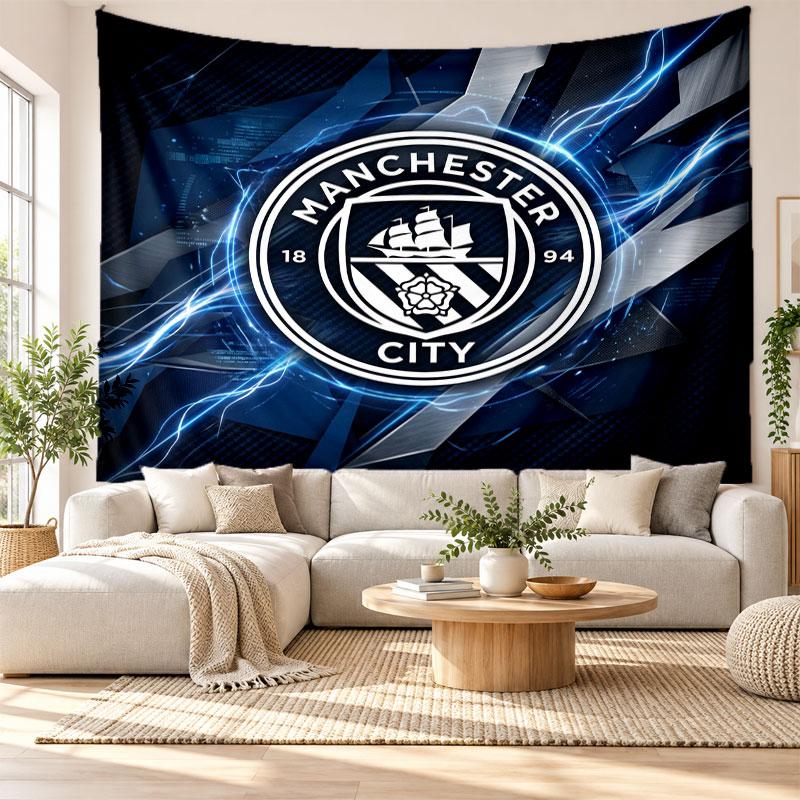 Arazzo da Parete Manchester City, Tessuto Morbido da Appendere, Sfondo Decorativo per Camera da Letto, Arte da Parete per la Casa