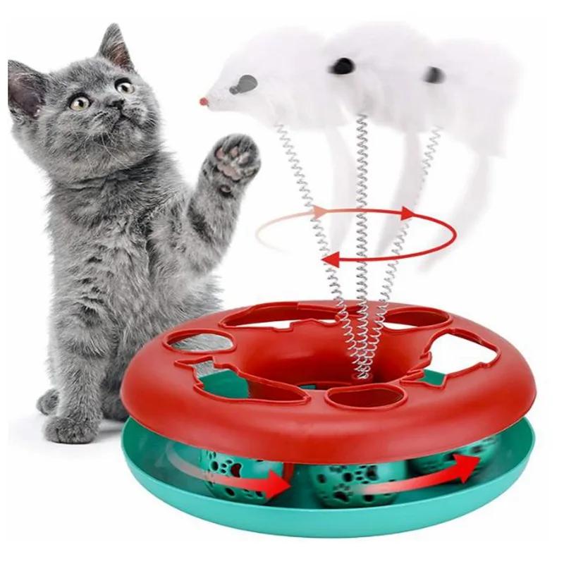 Pet Toy Cat Turntable Ball for Indoor Cats Interactive Kitten Toys Roller Tracks with Catnip Spring Funny Cat Toy Teaser Mouse