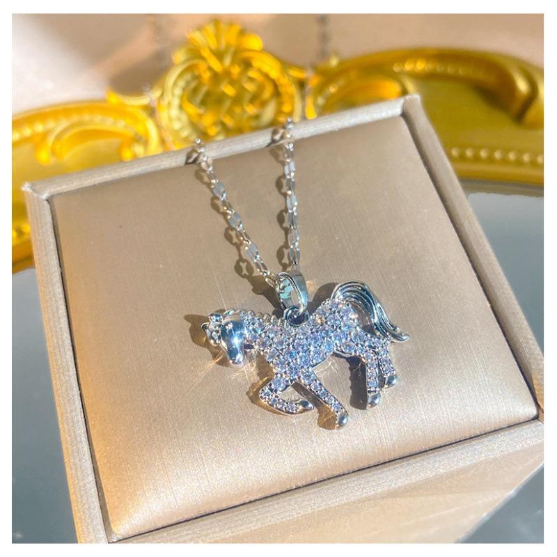Women S Titanium Steel Horse Zodiac Full Zircon Clavicle Chain