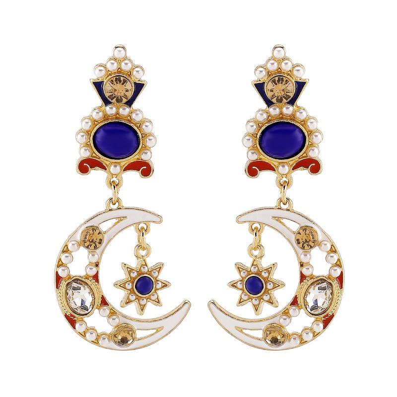 Medieval Earrings, Colored Diamond Earrings for Women, Retro Star Moon Asymmetrical Earrings, Earrings for Women