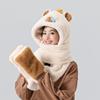 Furry Cartoon Head Cover with Scarf Gloves Set Thicken Furry Hat Oversized Headgear Hat for Winter Commute