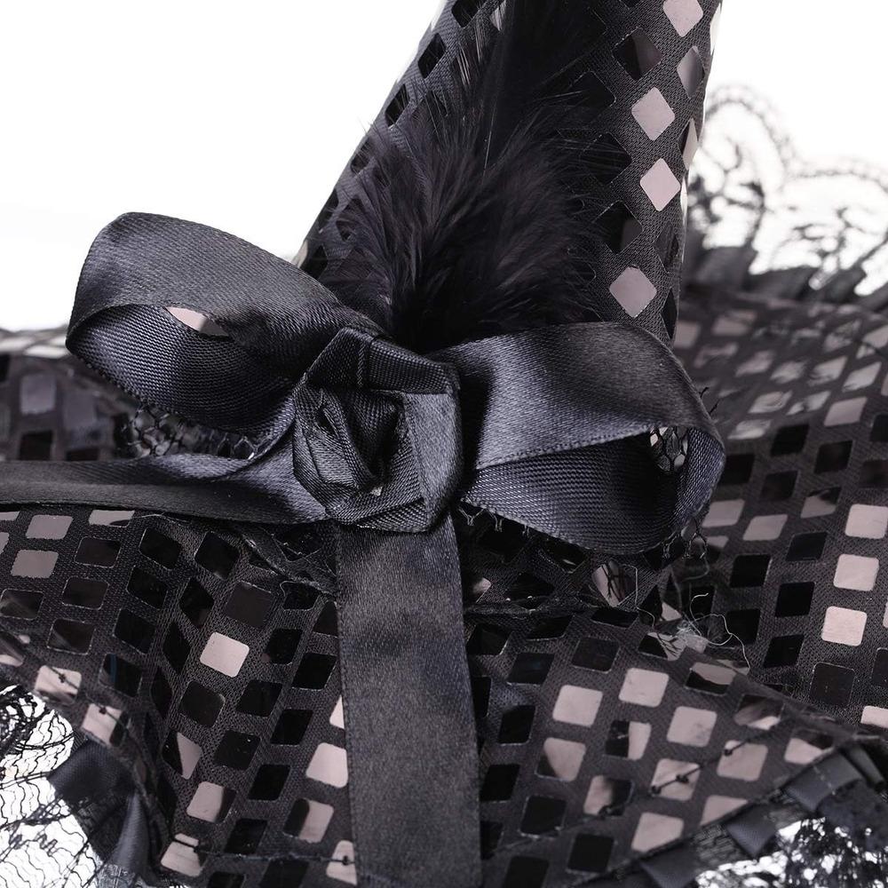 Halloween Decoration Witch HatGothic Role Play Costume Accessories with Feathers and BowLace Brim Party Party SuppliesDecoration