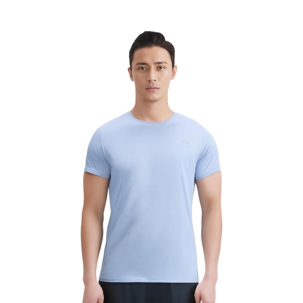 Anta Comfortable Breathable Solid Color Round Neck Short Sleeve T-Shirt Men Tops Sky-Blue 152435102-2