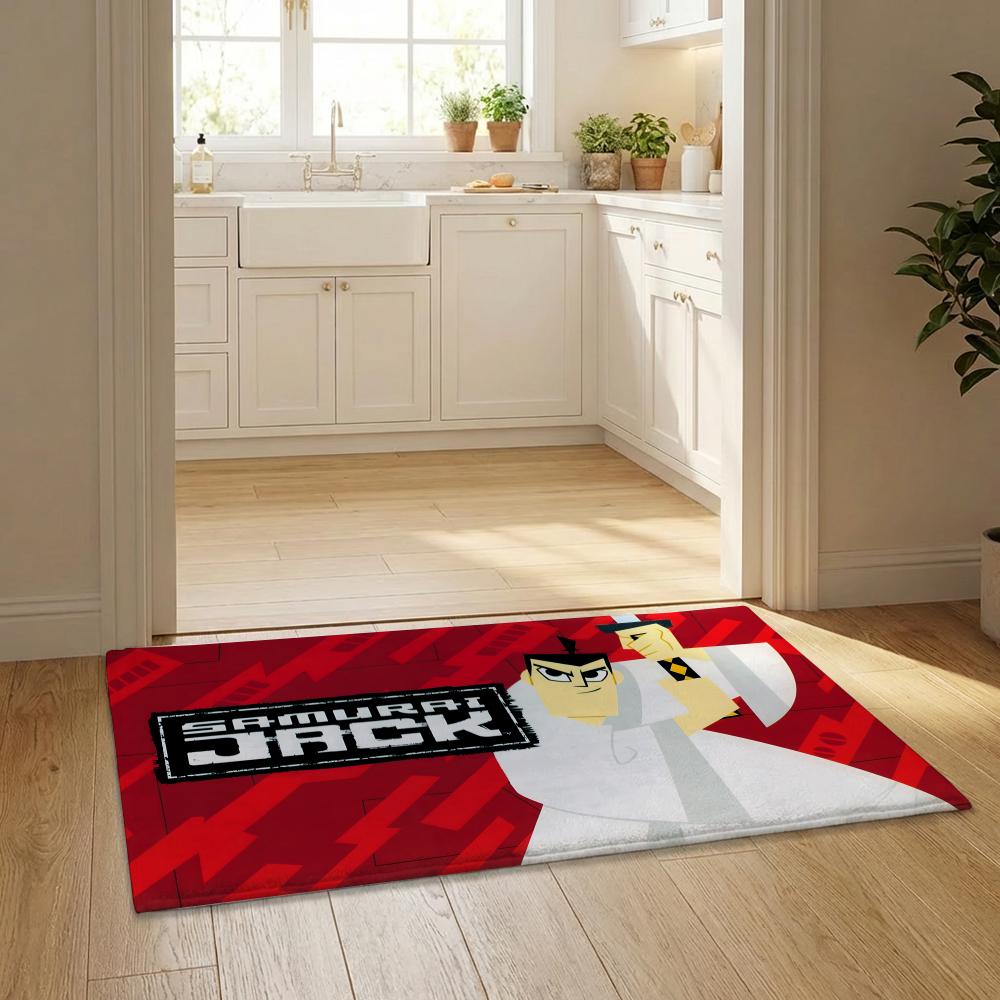 AnimeMovie S-Samurai Jack Floor Mat Flannel Door Mat Non-Slip Bedroom Living Room Home Decor