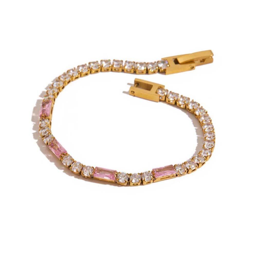 Adjustable Pink Rhinestone Bracelet Tarnish-free Personality Stacking Wrist Chain High-end Aesthetic Stainless Steel