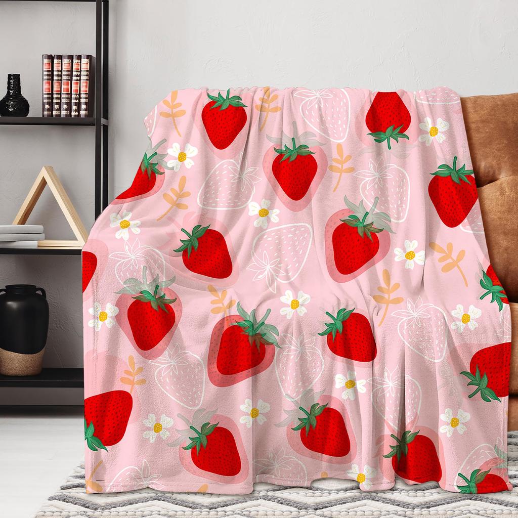 Cute Strawberry Blanket, Plush Soft Warm Flannel Sweet Fruit Throw Blanket for Couch, Travel, Bed, Outdoor, Gift for Teen Adult