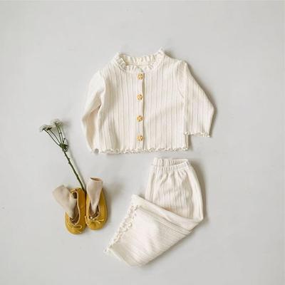 Baby Girl Autumn Style Set: Stand Collar Cardigan + Ruffle Edge Pants (0-3 Years)