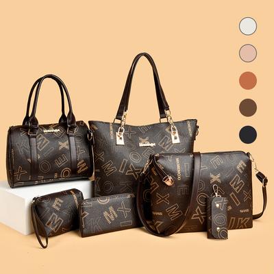Sac pour femme, sac bandoulière messager, sac à main à coutures de couleur contrastée, sac enfant et mère de grande capacité, ensemble six pièces