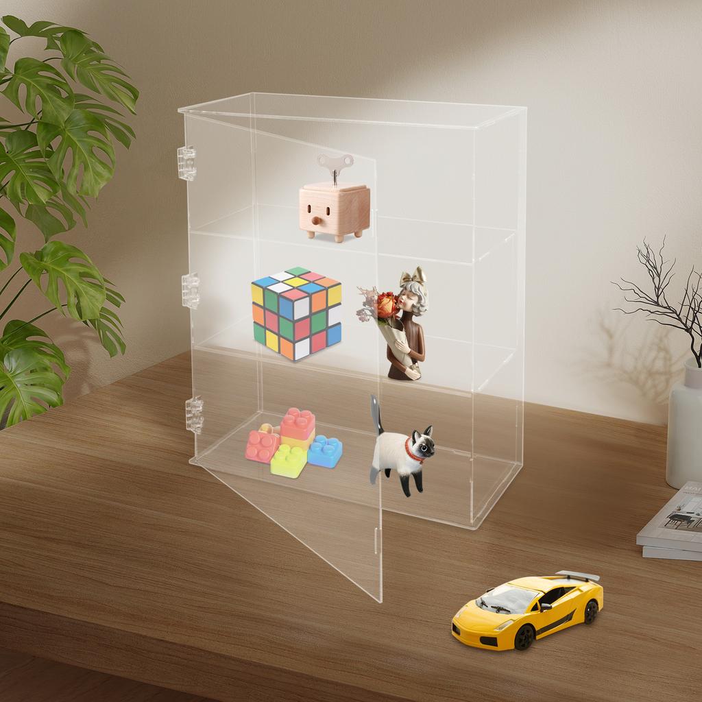 3-Tier Acrylic Display Case, Modern Rectangle Showcase Shelf, Freestanding Tiered Organizer for Collectibles - 12cm Tier Height