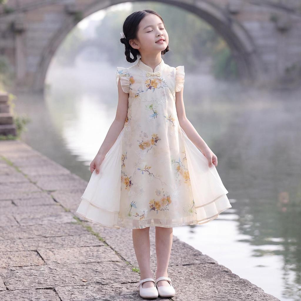 2026 New Cheongsam Girls' Chinese Style Summer Princess Dress
