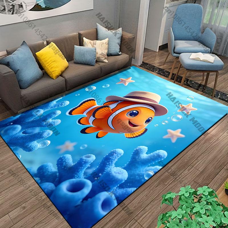 Happy crab underwater with flagcarpet Yoga living room room decor children's crawling mat doormat area rug games floor mat