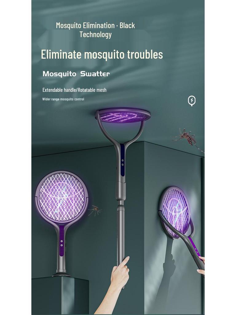 Retractable Electric Mosquito Swatter with Light, Foldable & Rotatable Design, Rechargeable, New Model.