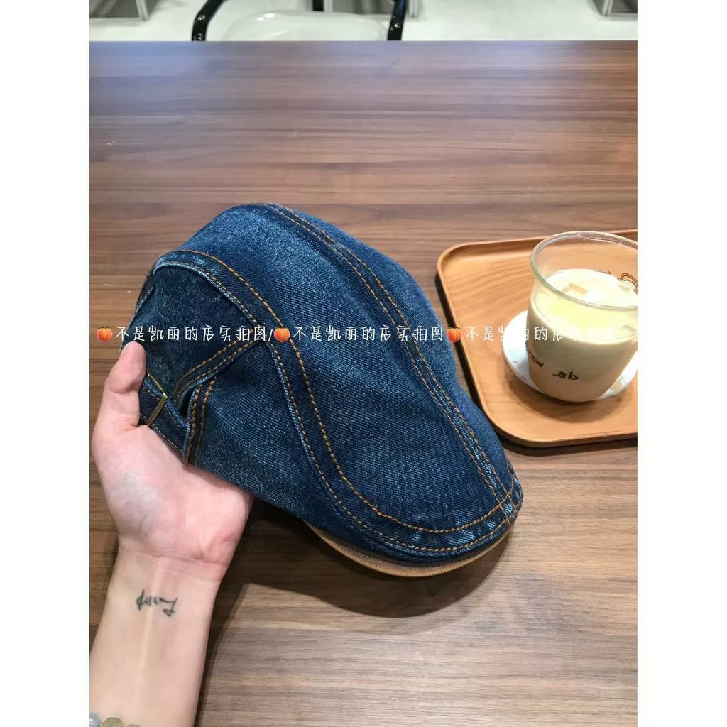 Wash and show a small face, wear a denim forward hat, women's spring and summer British wind forward hat, retro big head circumference hat