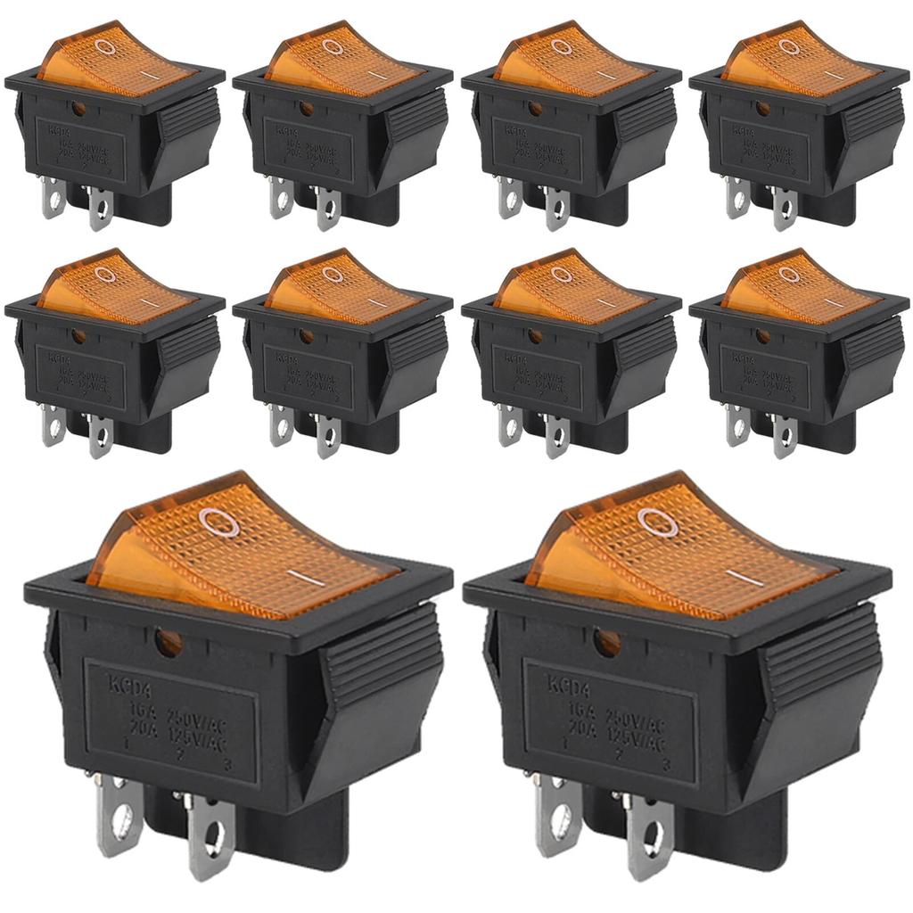 10pcs 15/30A 250V KCD2 KCD4 Rocker Switch DPST 4 Pin Red Lighted 120V Rocker Toggle Switch ON Off Heavy Duty