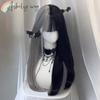 Ashely Half Black Gray Wig with Bangs 26inch Long Straight Wigs Lolita High Temperature Fibers Synthetic Wigs forAll Saints' Day