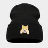 Cute puppy head sticker knitted hat autumn and winter street fashion crimped pullover black hat