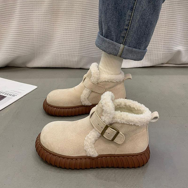 Fleece, thickened and ugly, cute non-slip bread cotton shoes, tide winter 2025 new Northeast thick-soled snow boots women's models