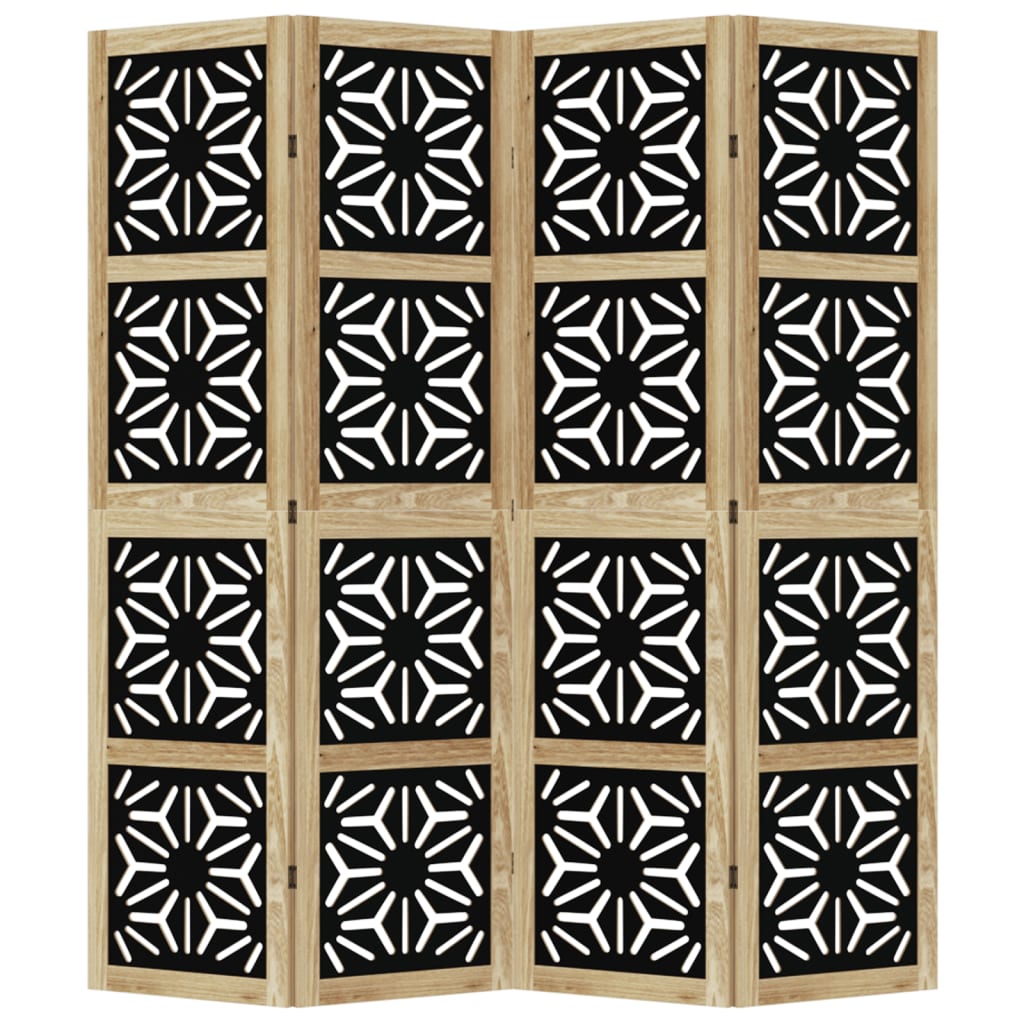 4 Piece Room Divider In Brown and Black Solid Paulownia Wood