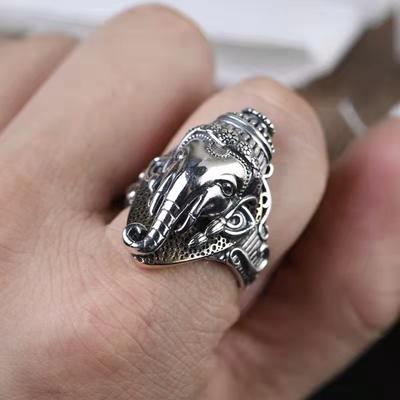 Retro Thai Auspicious Elephant God Ring Men's Live Large Size Ring Men's Ring Single Ring Jewelry