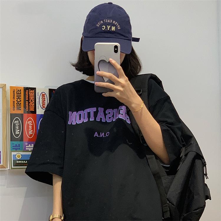 

2023 Весна/Лето Корейская Харадзюку Свободная Футболка с Буквами для Женщин XL чёрный