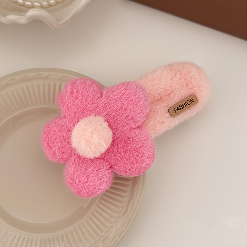 Fluffy Flower Duckbill Hair Clip, Sweet Knitted Fabric Hair Accessory for Parties