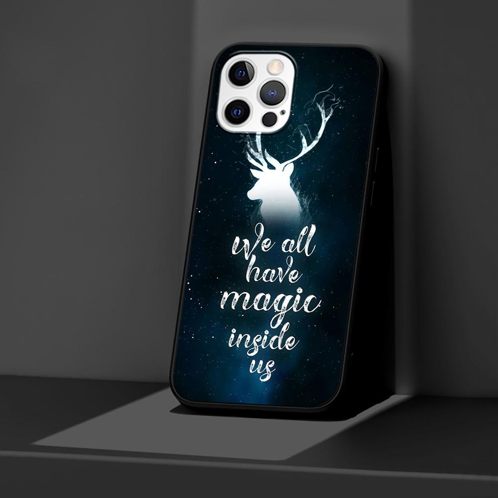 Husă neagră pentru iPhone 14 11 13 Pro Max 12 Mini XR 7 8 Plus SE 2020 XS 6 6S + Husă moale pentru geantă pentru telefon mobil Poster de artă cerb