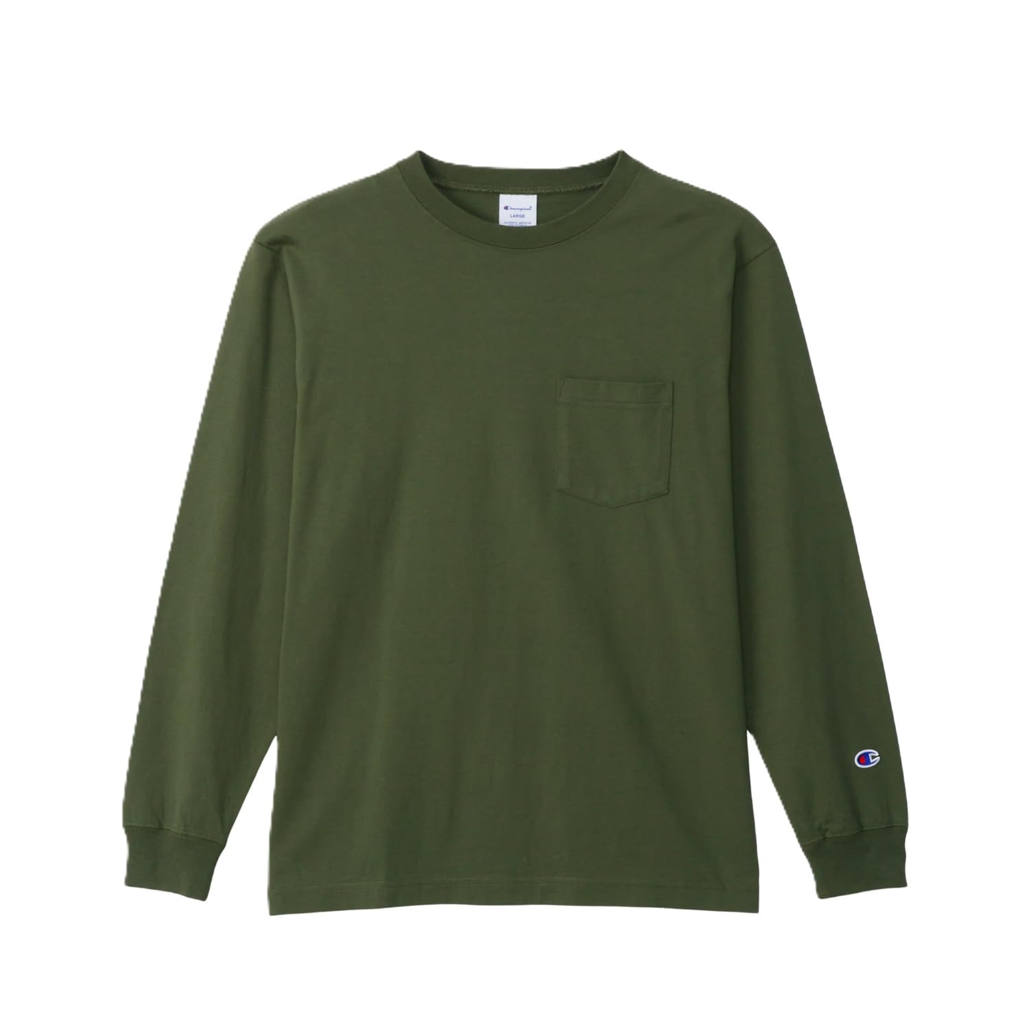 

Champion Long Sleeve Crew T-Shirt, Neck, 100% Cotton, C3-W401Z-655-XL оливковый