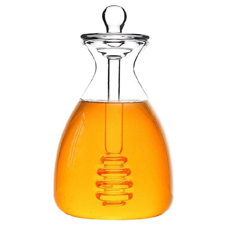 Glass Honey Pot with Dipper for Store Honey and Syrup Clear Gorgeous Bee Decor