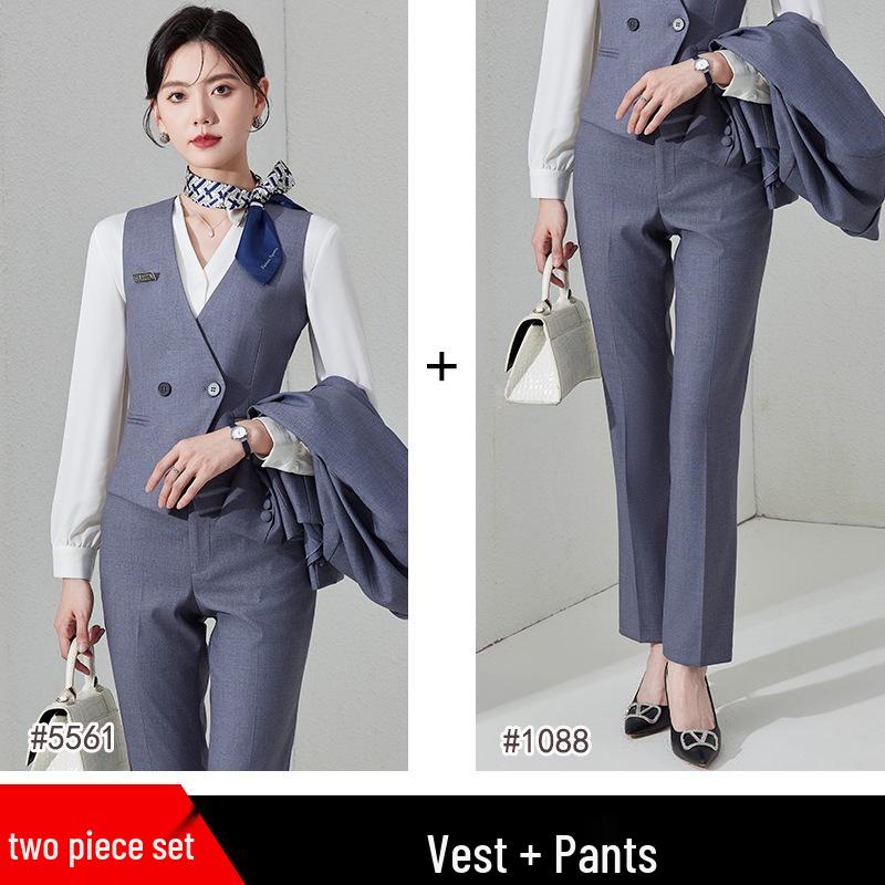 Women's 2024 Black Professional Sleeveless Vest & Pants Set for Hotel Manager