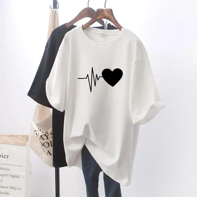 Unisex 2024 Summer New Smile Print Women's Short-sleeved Explosive Loose White T-shirt Top Women T Shirt