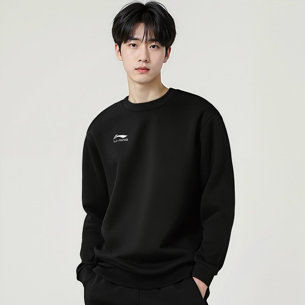 Li Ning Sweatshirts Unisex Black Crew Neck Moderate Regular AWDVG85-1